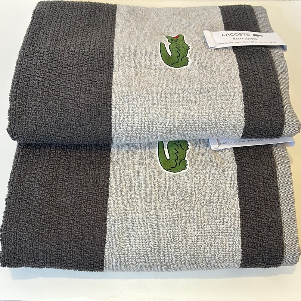 Lacoste Silver and Gray Bath Towels Luxurious Softness